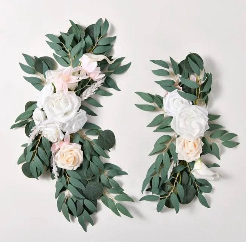 Willow Eucalyptus Rose Flower Swags ~ Set of 2