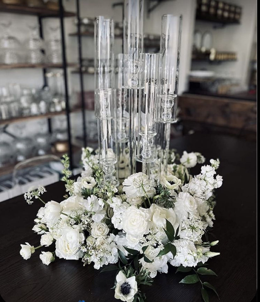 Crystal Candelabra Glass Centerpiece ~ Rental