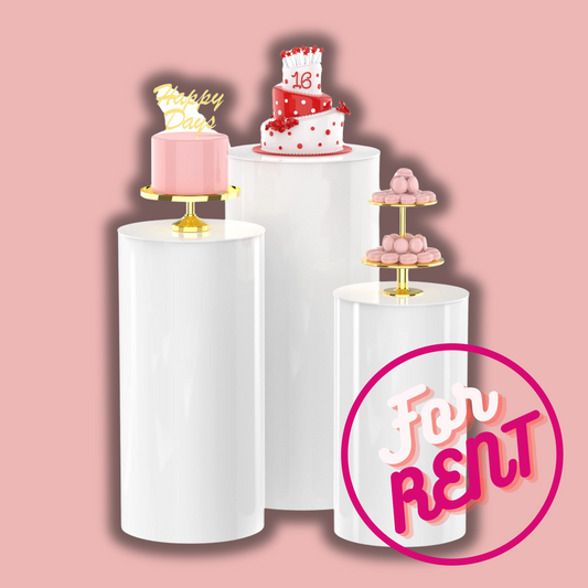 3 Piece White Cylinder Pedestal Stands ~ Rental